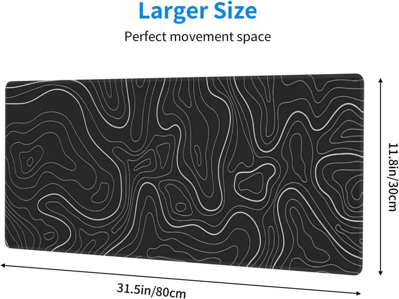Brecoy Extended Gaming Mouse Pad, Large Gaming Mouse Waterproof with Stitched Edges, Non-Slip Desktop Pad for Home and Office, Level Up Your 31.5x11.8 Inch… (Black Topographic) - Image 2